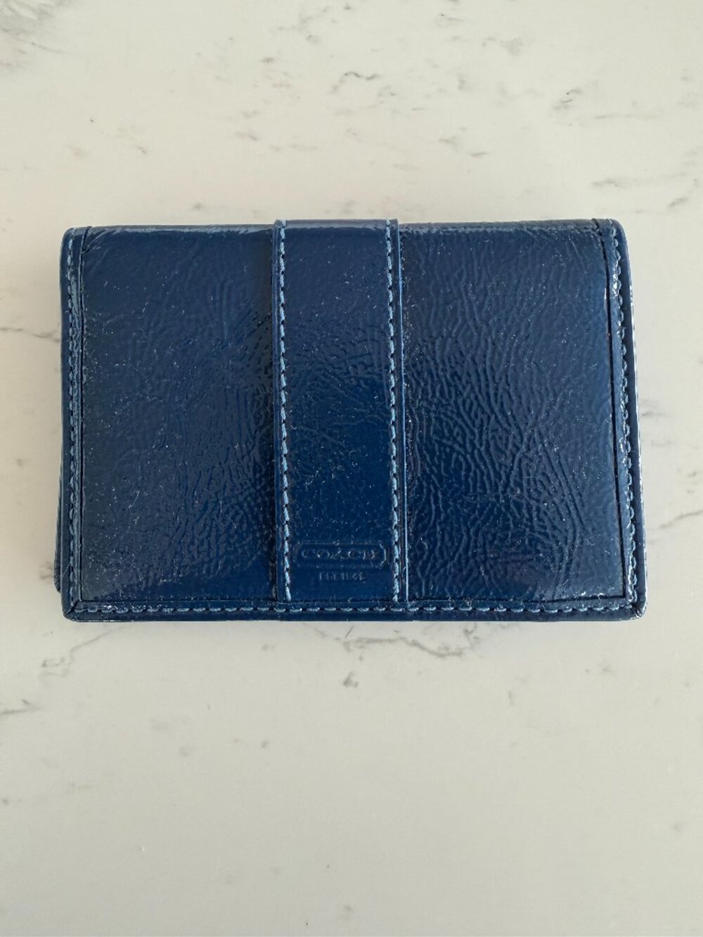NWT COACH Credit Card Case, Blue Patent Leather, Pristine Condition